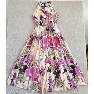 Phardi Dress Purple Pink Green Floral Maxi Halter Lined Made Italy